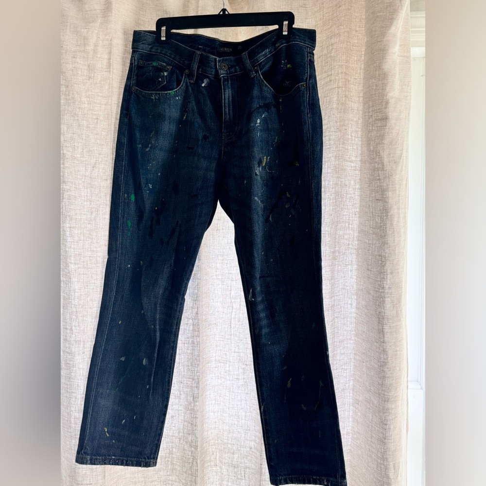 LAUREN by Ralph Lauren Straight Leg Denim with Paint Splatter, size 6